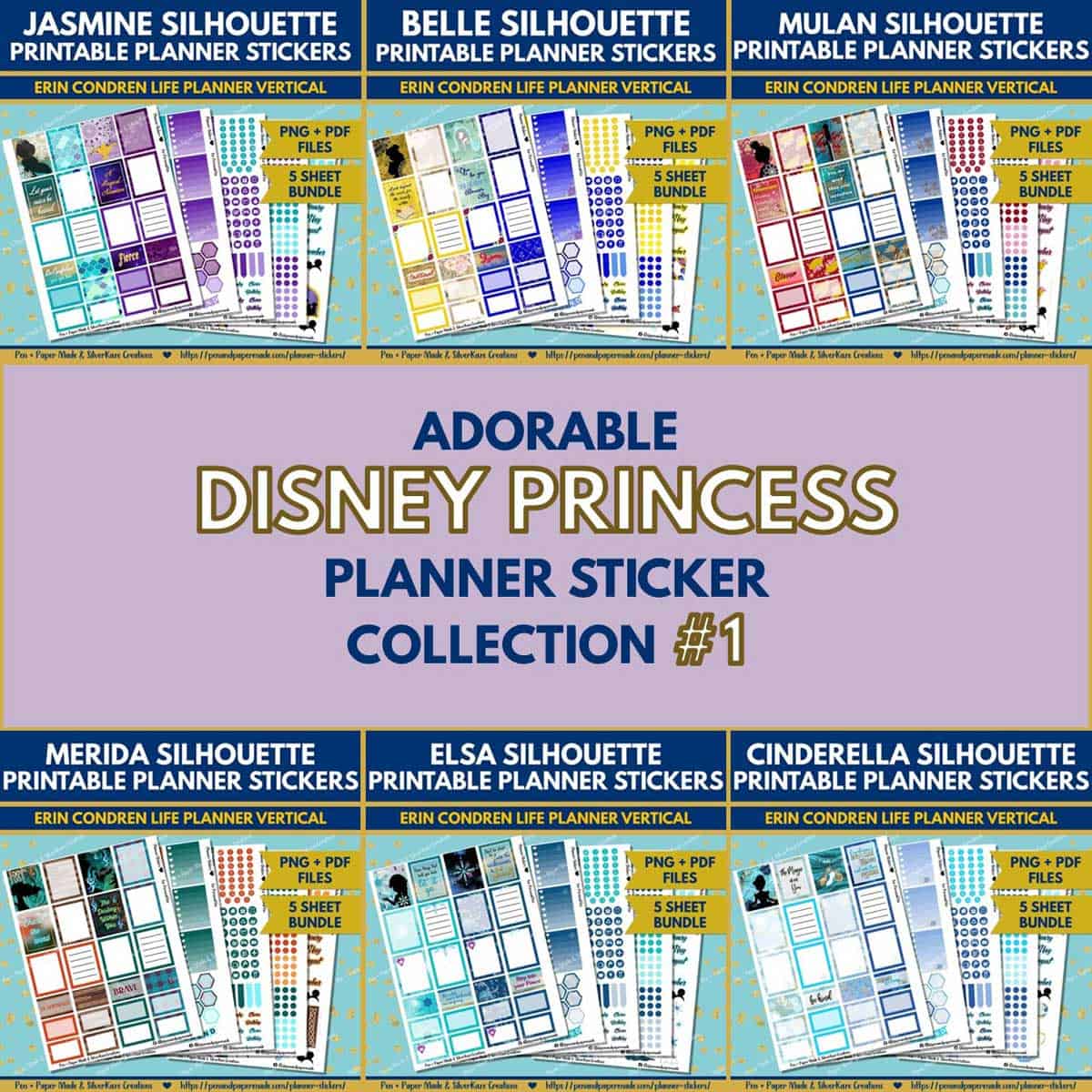 most popular disney princess printable planner sticker bundle 1.